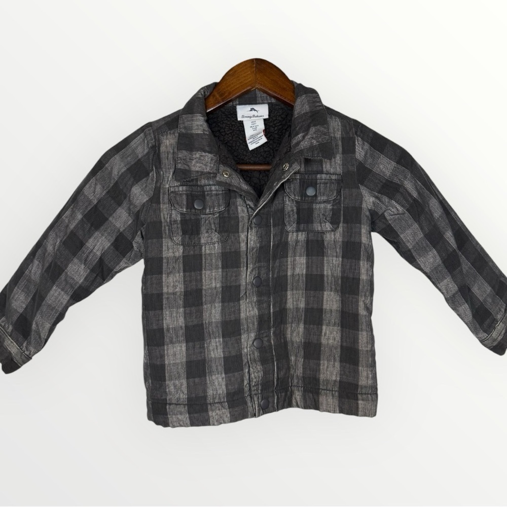 Tommy Bahama Checkered Plaid Button Down Faux Fur Lined Jacket Kids Size 5T Boys